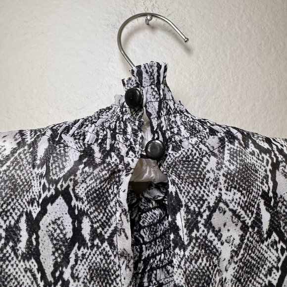 Primark Mock Neck Grey Snake Print Blouse Size 8 US Sheer Smock Neck - Picture 8 of 8